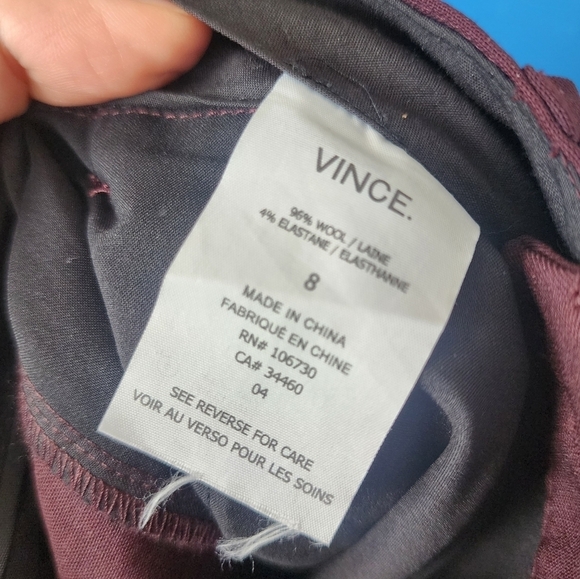 Vince Wool Burgundy Slim Trouser Pants Contemporary Business Casual Modest 8 - Picture 11 of 13